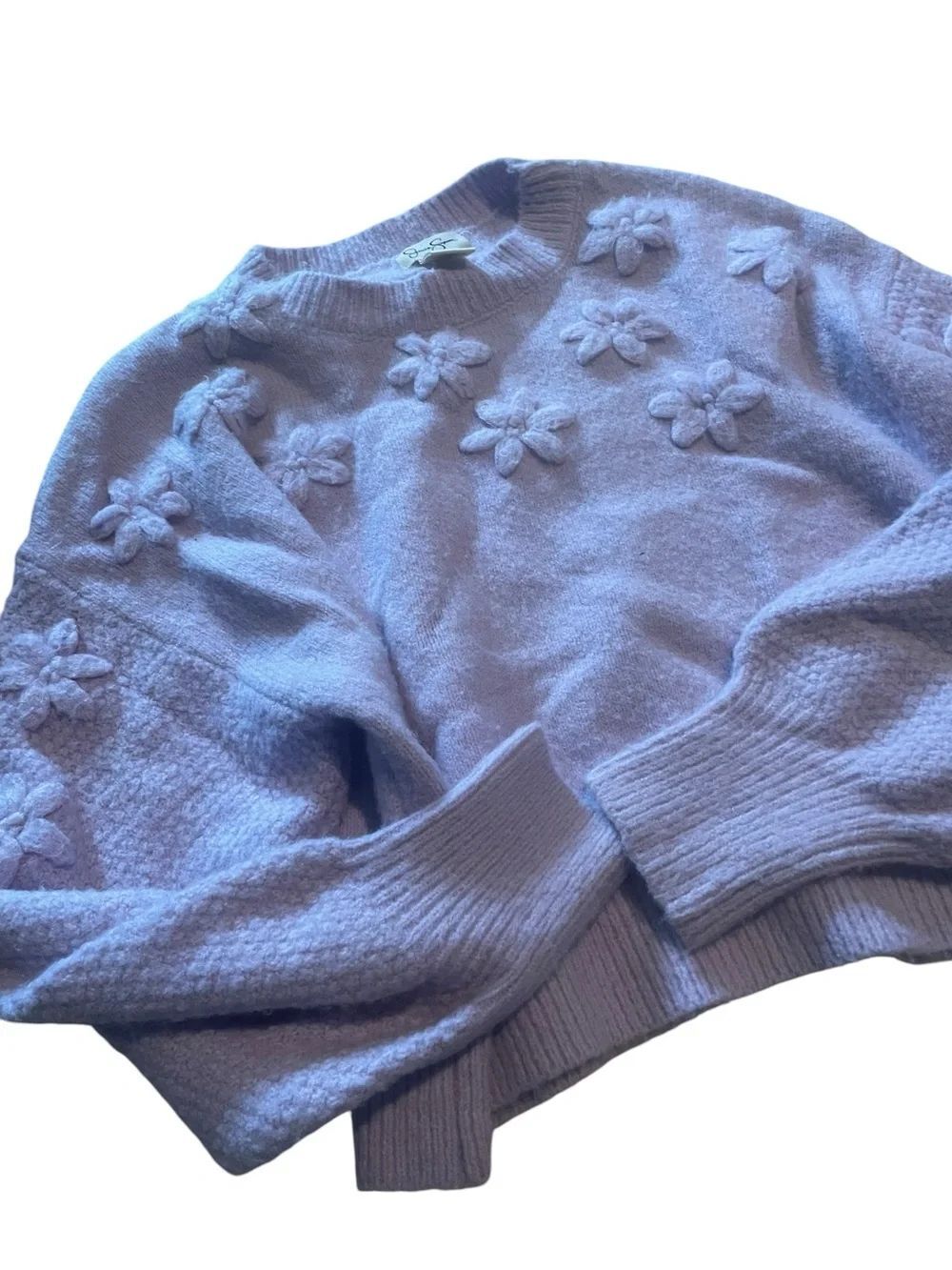 Lavender Floral Appliqué Crewneck Sweater - Women